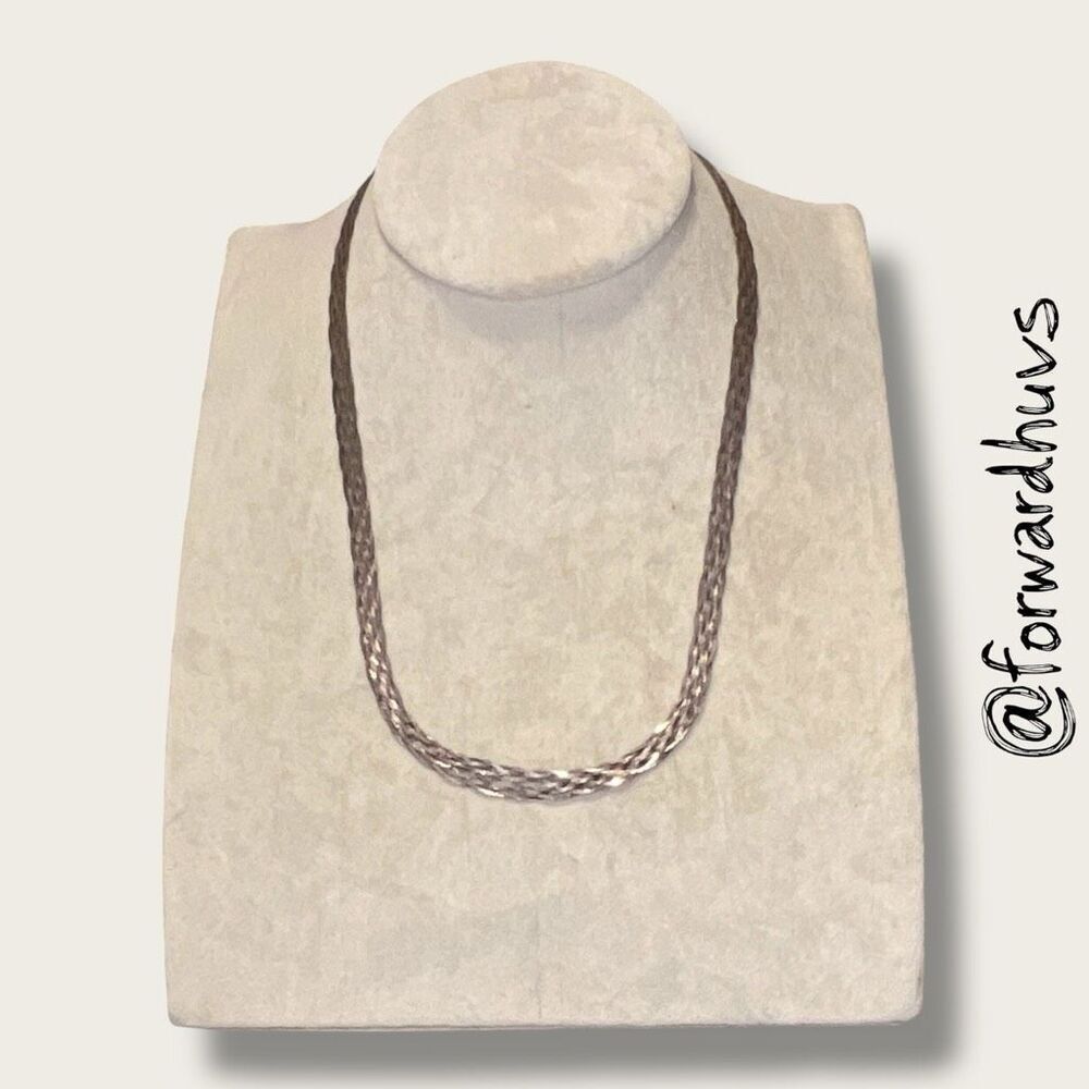 Sterling Silver Braided Chain Necklace – Multi-Strand – Marked 925 Italy SU